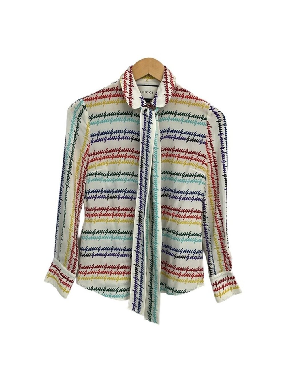 Gucci Long Sleeve Shirt Blouse S Ivory Green Multi